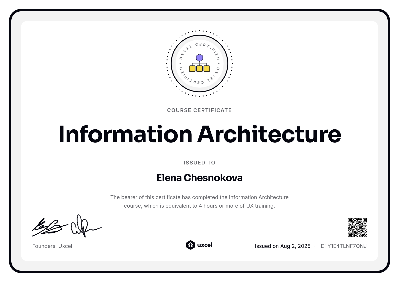 Elena Chesnokova's certificate